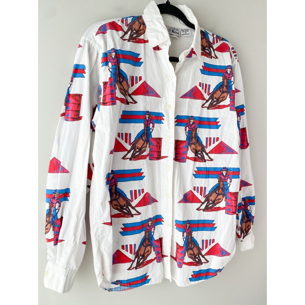 Vintage Adobe Rose Button Up Shirt M Barrel Racing Retro Cowgirl Rodeo Western - Picture 2 of 8